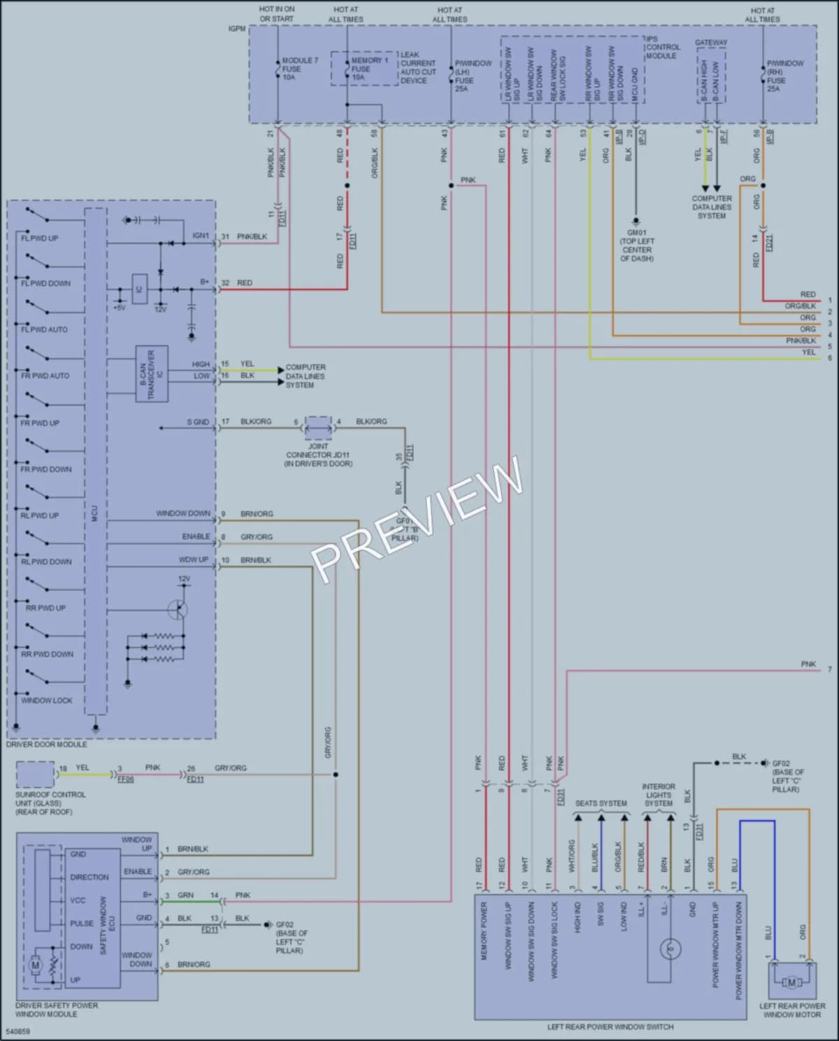 2017 Kia Cadenza Power Windows wiring diagram preview