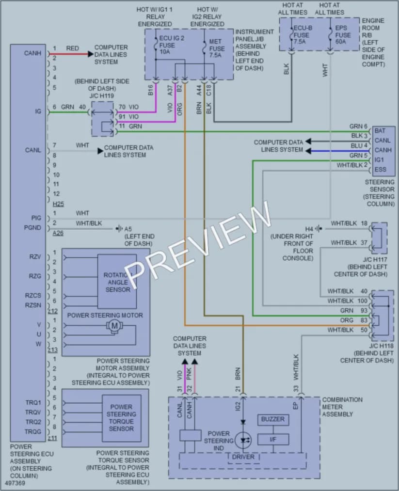2017 Lexus CT200h Electronic Power Steering wiring diagram preview