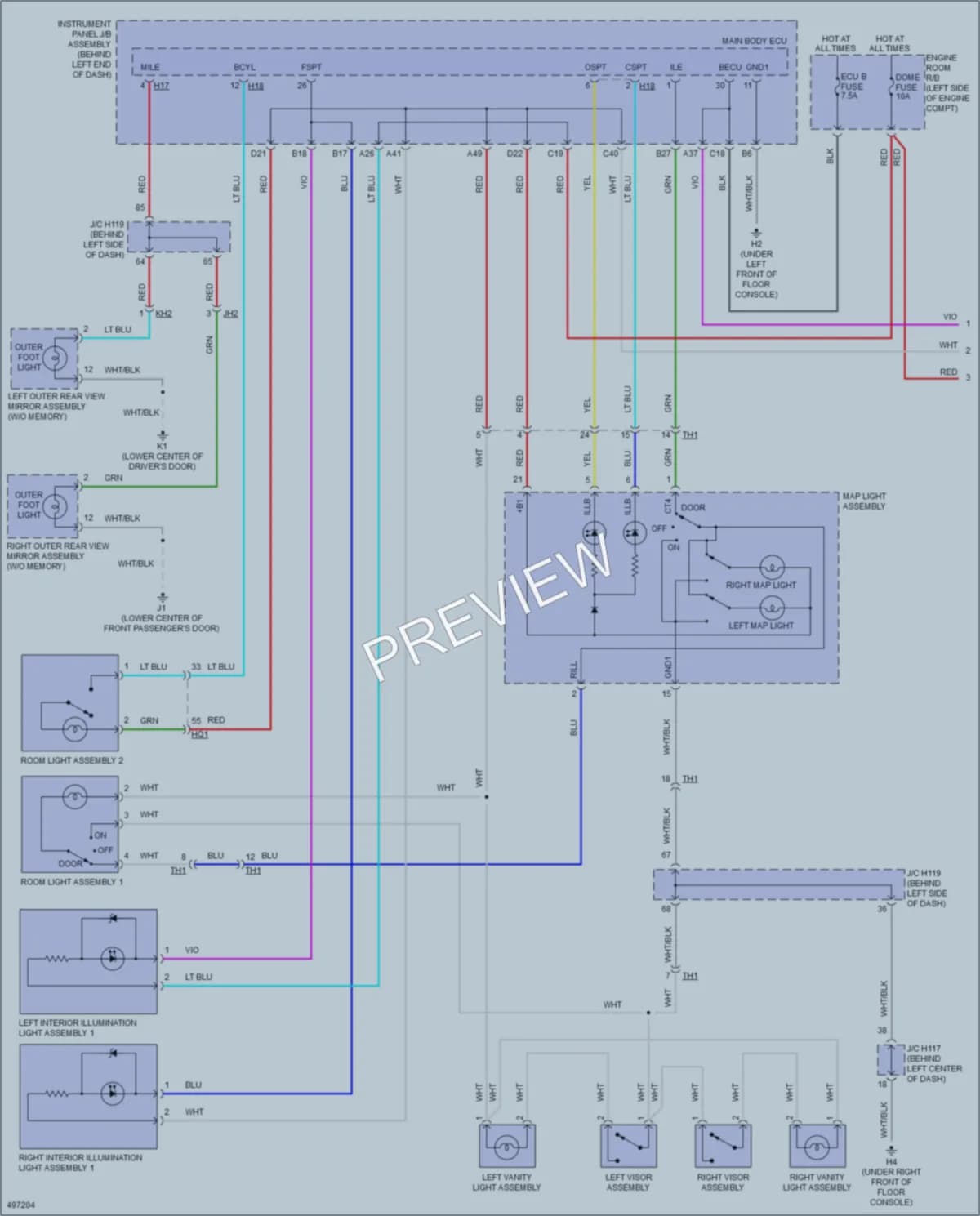 2017 Lexus CT200h Interior Lights wiring diagram preview