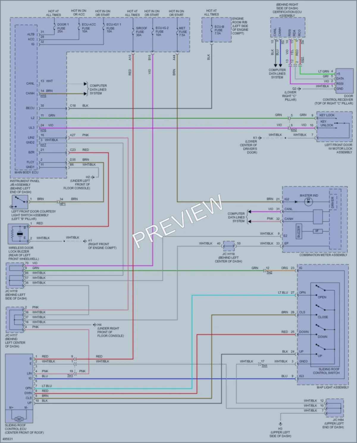 2017 Lexus CT200h Power Top Sunroof wiring diagram preview