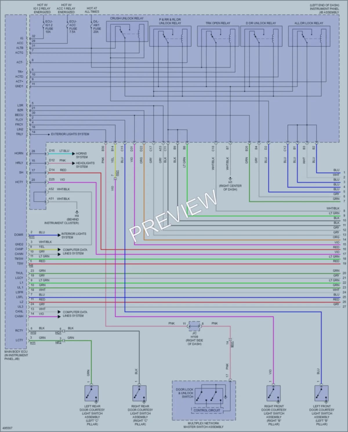 2017 Lexus ES300h Power Door Locks wiring diagram preview