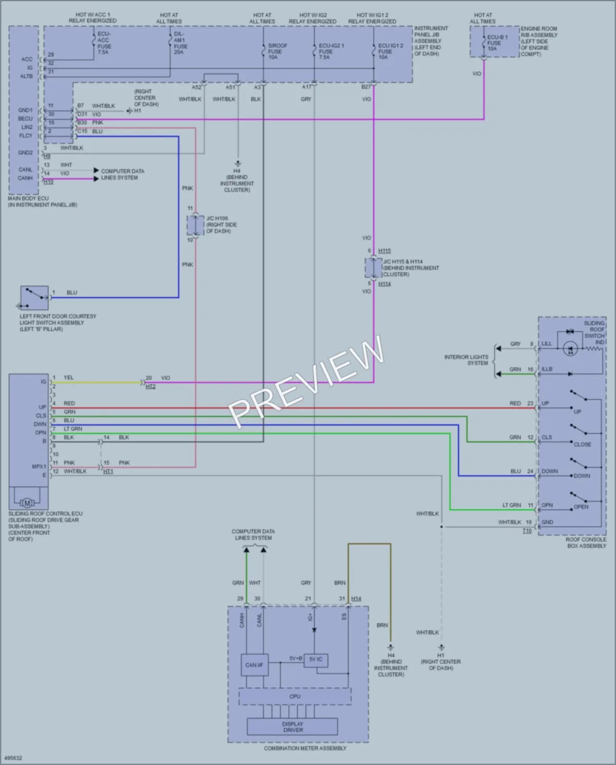 2017 Lexus ES300h Power Top Sunroof wiring diagram preview