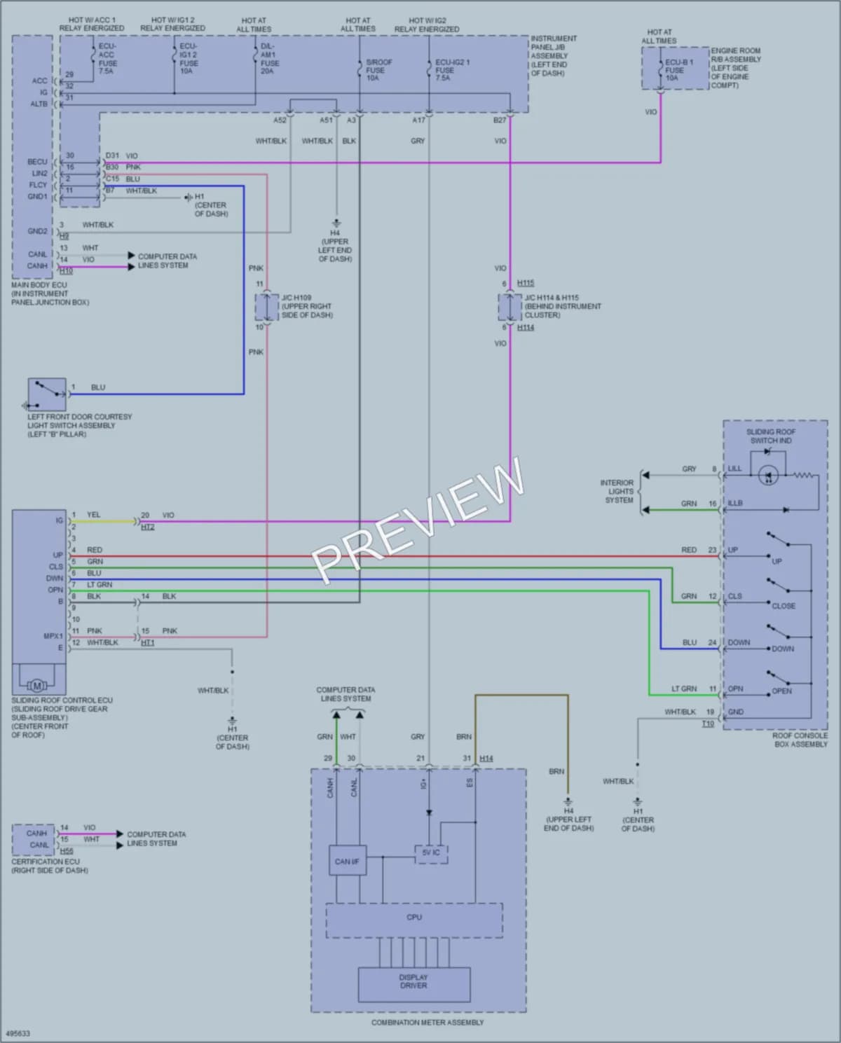 2017 Lexus ES350 Power Top Sunroof wiring diagram preview