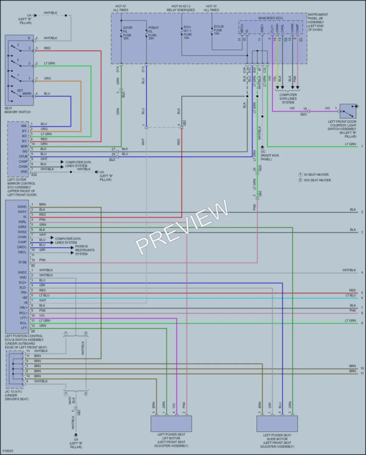 2017 Lexus RC200t Memory Systems wiring diagram preview