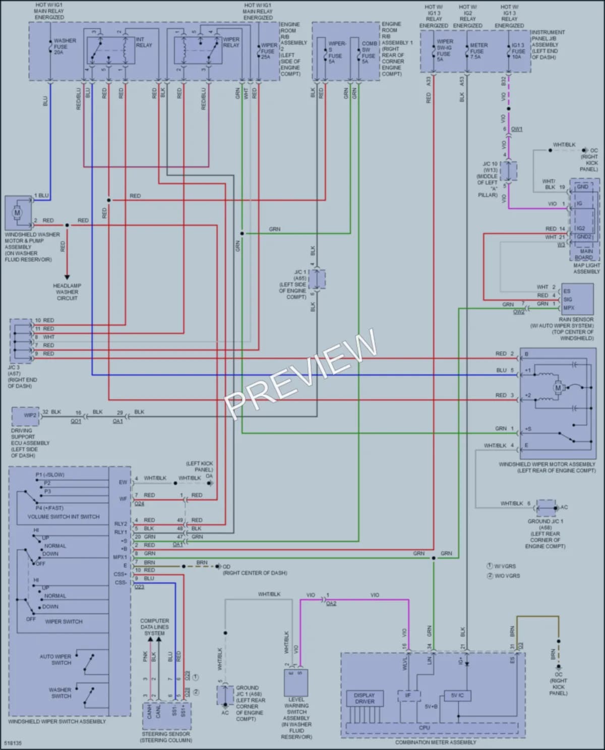 2017 Lexus RC300 Wiper Washer wiring diagram preview