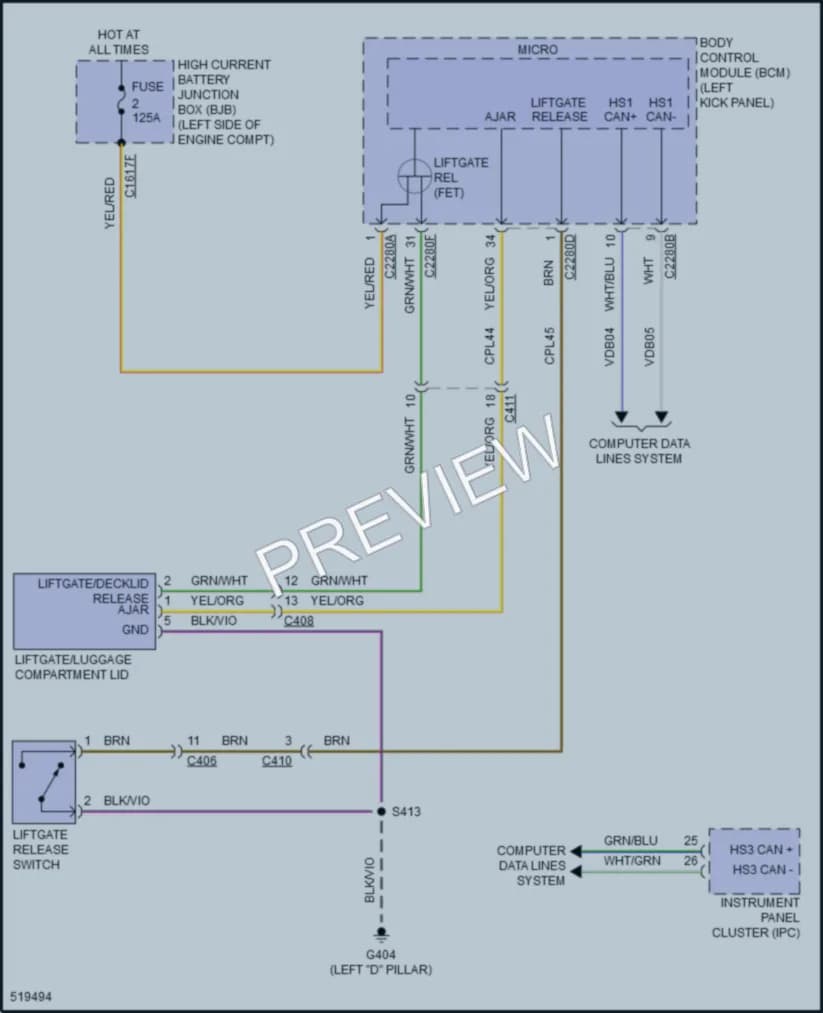 2017 Lincoln MKX Trunk Tailgate Fuel Door wiring diagram preview