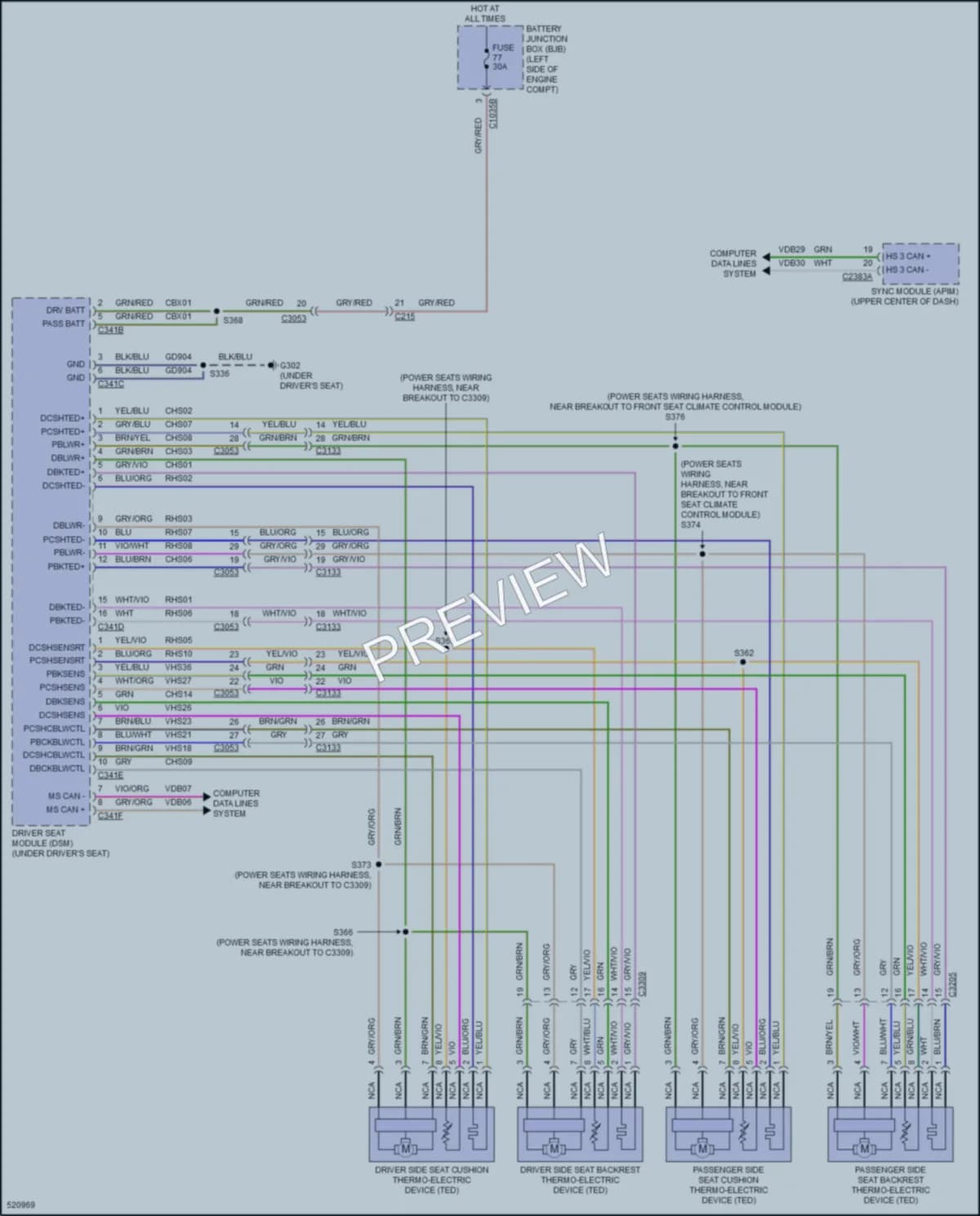 2017 Lincoln MKZ Power Seats wiring diagram preview