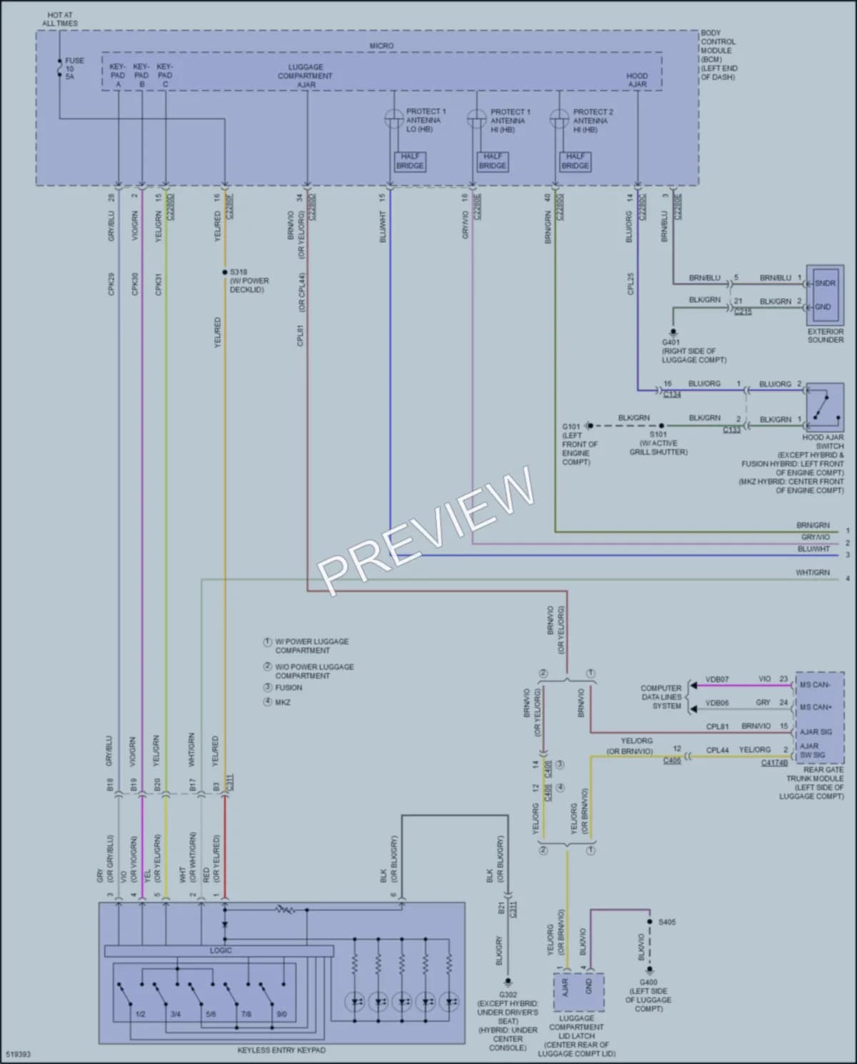 2017 Lincoln MKZHybrid Anti Theft wiring diagram preview