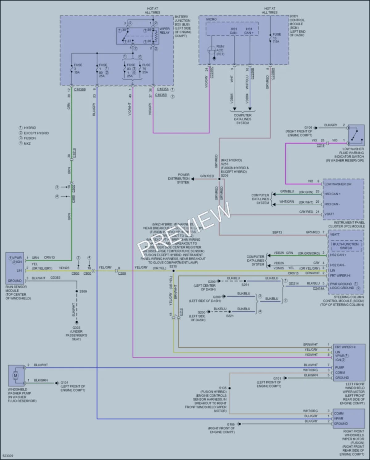 2017 Lincoln MKZHybrid Wiper Washer wiring diagram preview