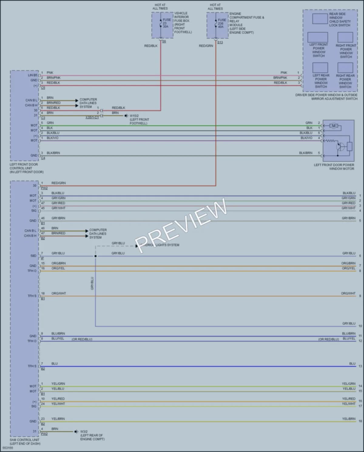 2017 MercedesBenz B250e Power Windows wiring diagram preview