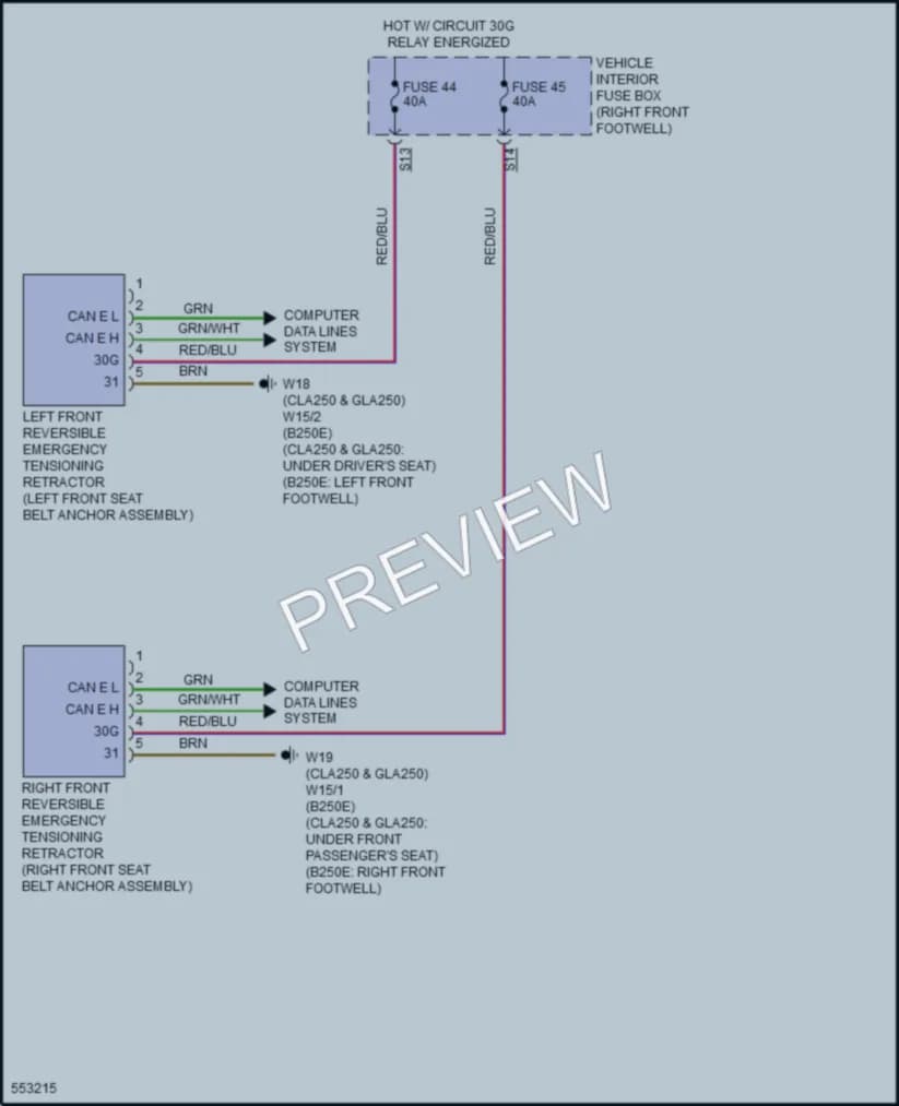 2017 MercedesBenz B250e Supplemental Restraints wiring diagram preview