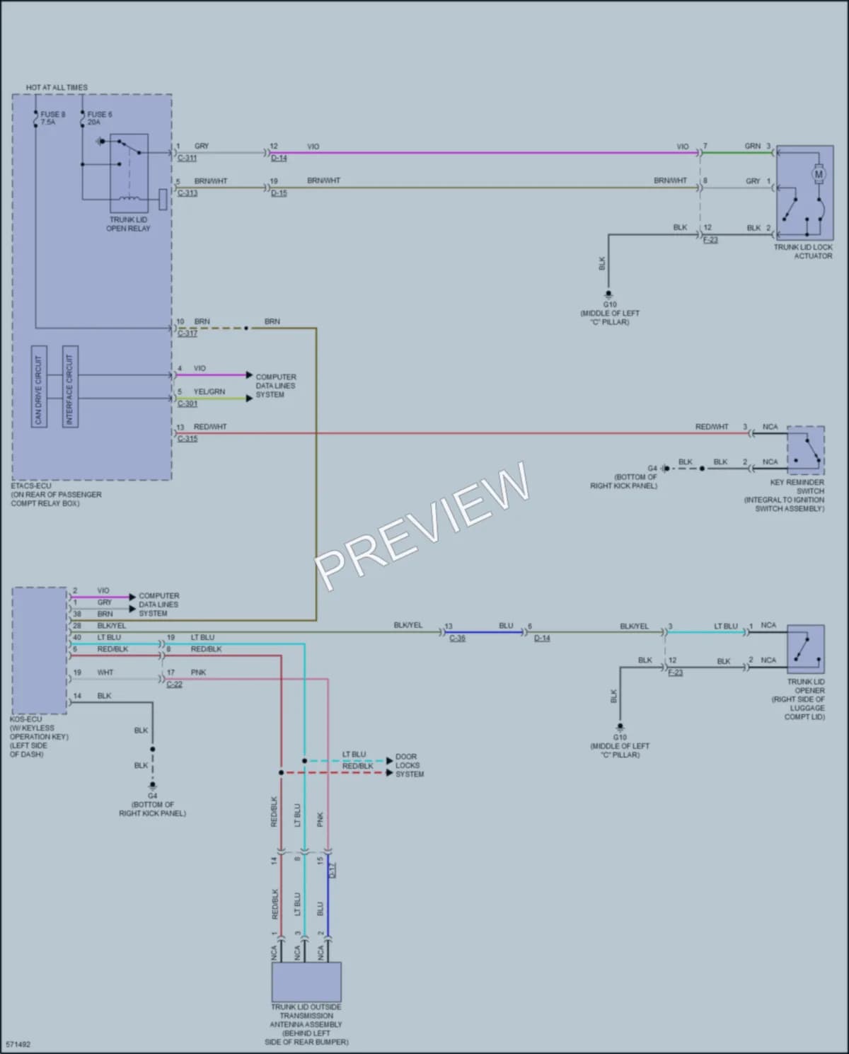 2017 Mitsubishi Lancer Trunk Tailgate Fuel Door wiring diagram preview
