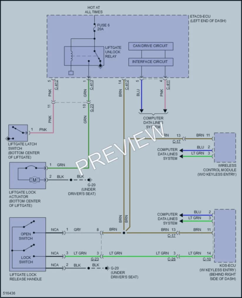 2017 Mitsubishi RVR Trunk Tailgate Fuel Door wiring diagram preview