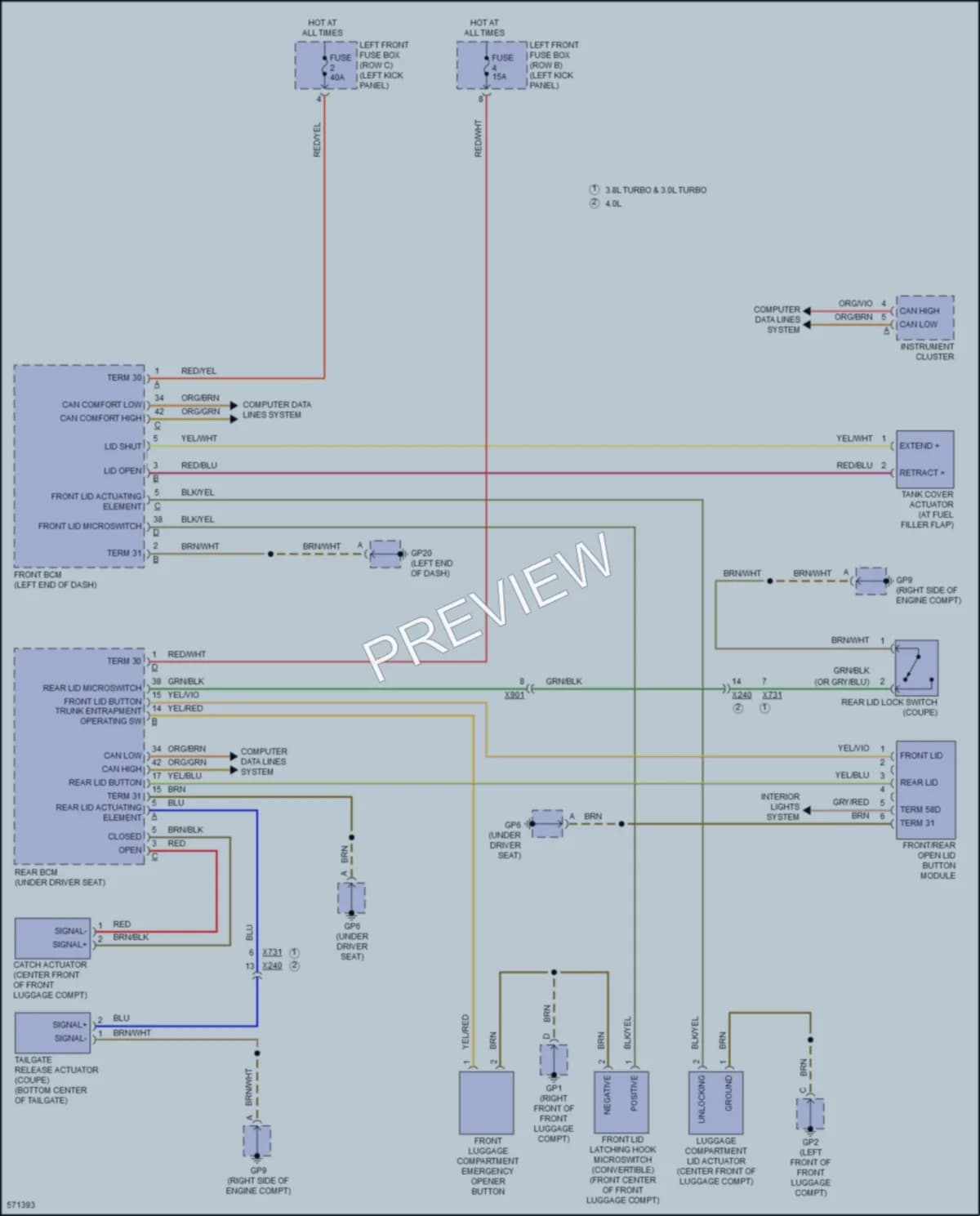2017 Porsche 911 Trunk Tailgate Fuel Door wiring diagram preview