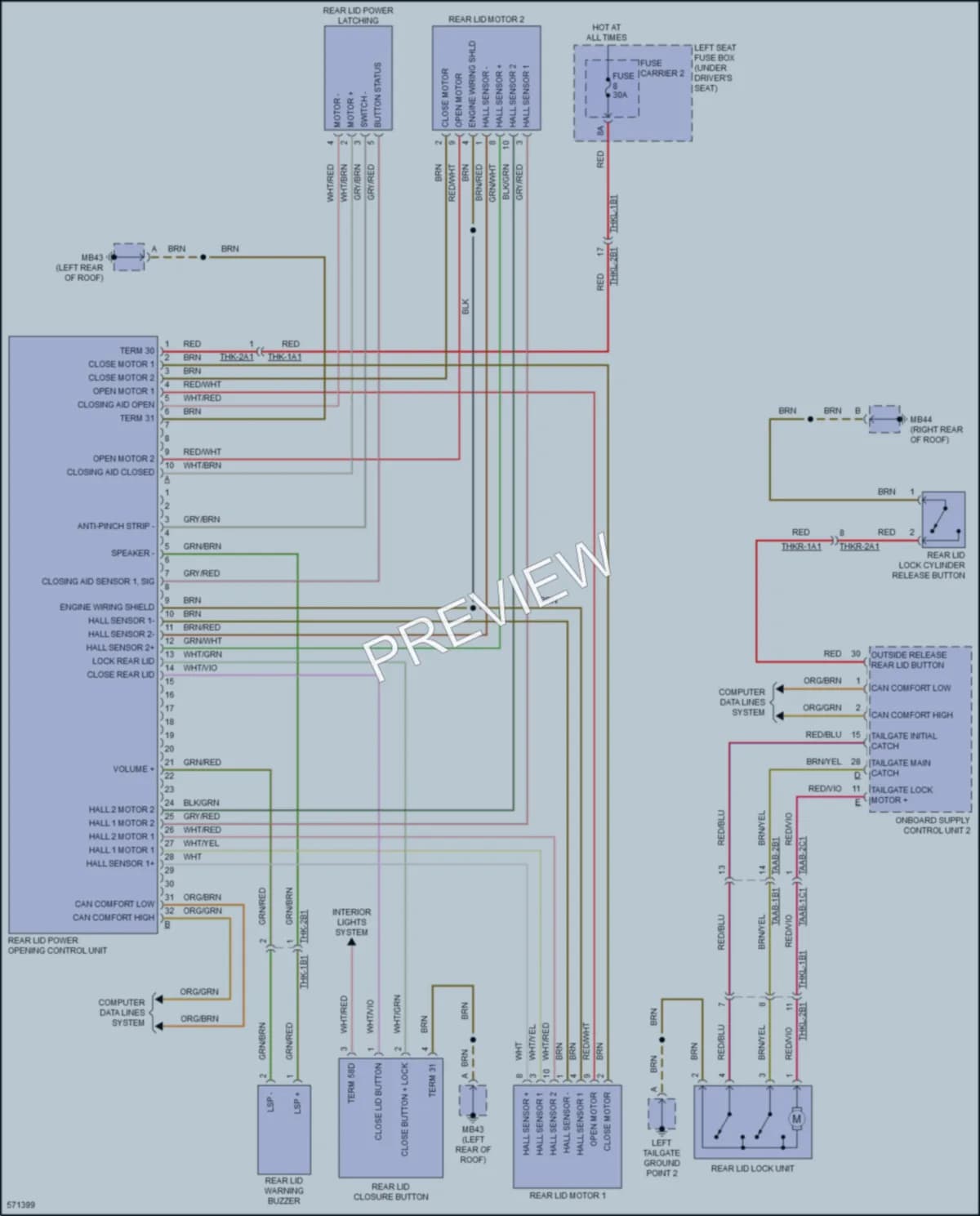 2017 Porsche Panamera Trunk Tailgate Fuel Door wiring diagram preview