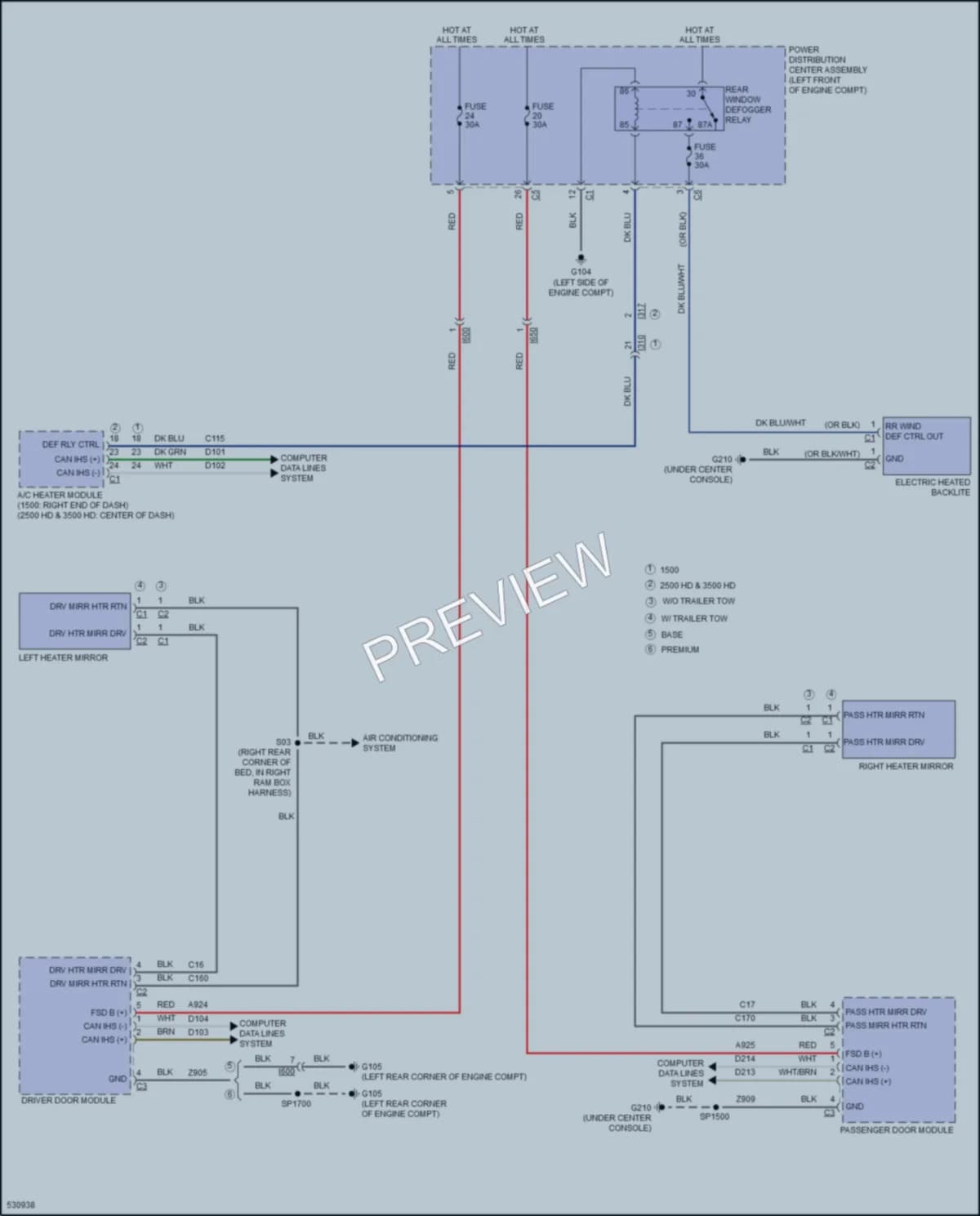 2017 Ram 1500Pickup Defoggers wiring diagram preview