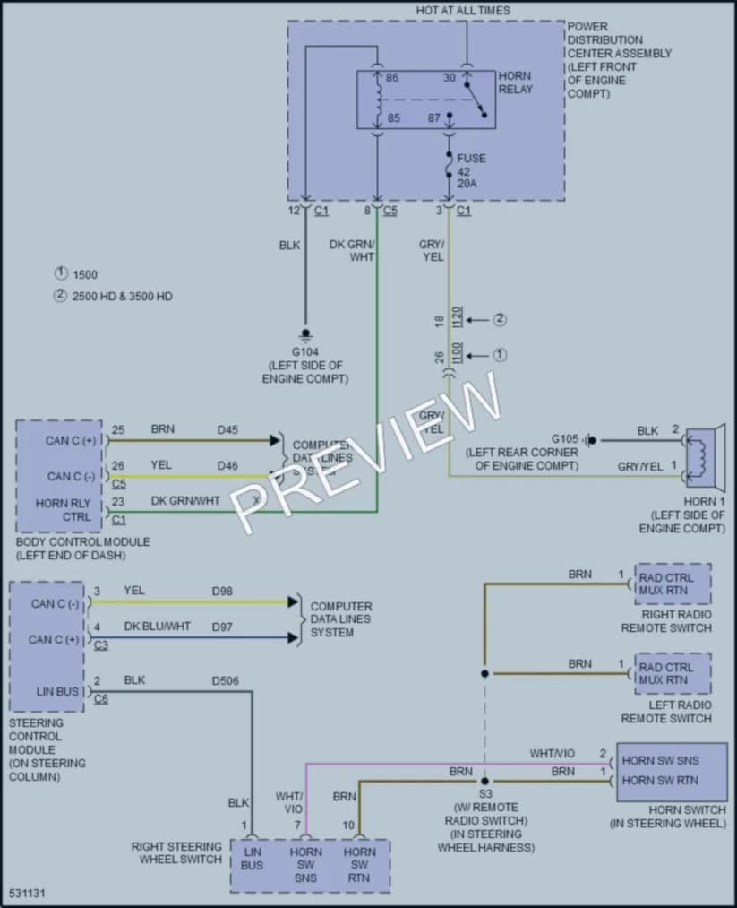 2017 Ram 2500Pickup Horn wiring diagram preview