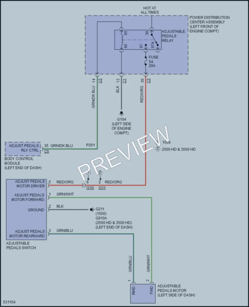 2017 Ram 2500Pickup Power Seats wiring diagram preview