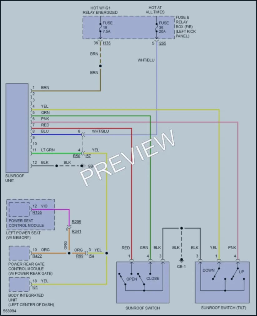 2017 Subaru Outback Power Top Sunroof wiring diagram preview