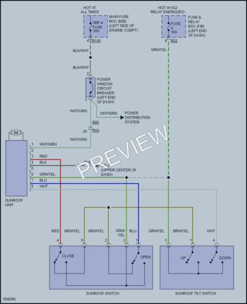 2017 Subaru WRX Power Top Sunroof wiring diagram preview
