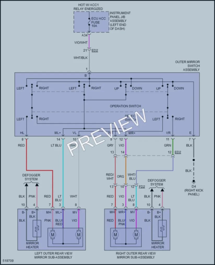 2017 Toyota 86 Power Mirrors wiring diagram preview