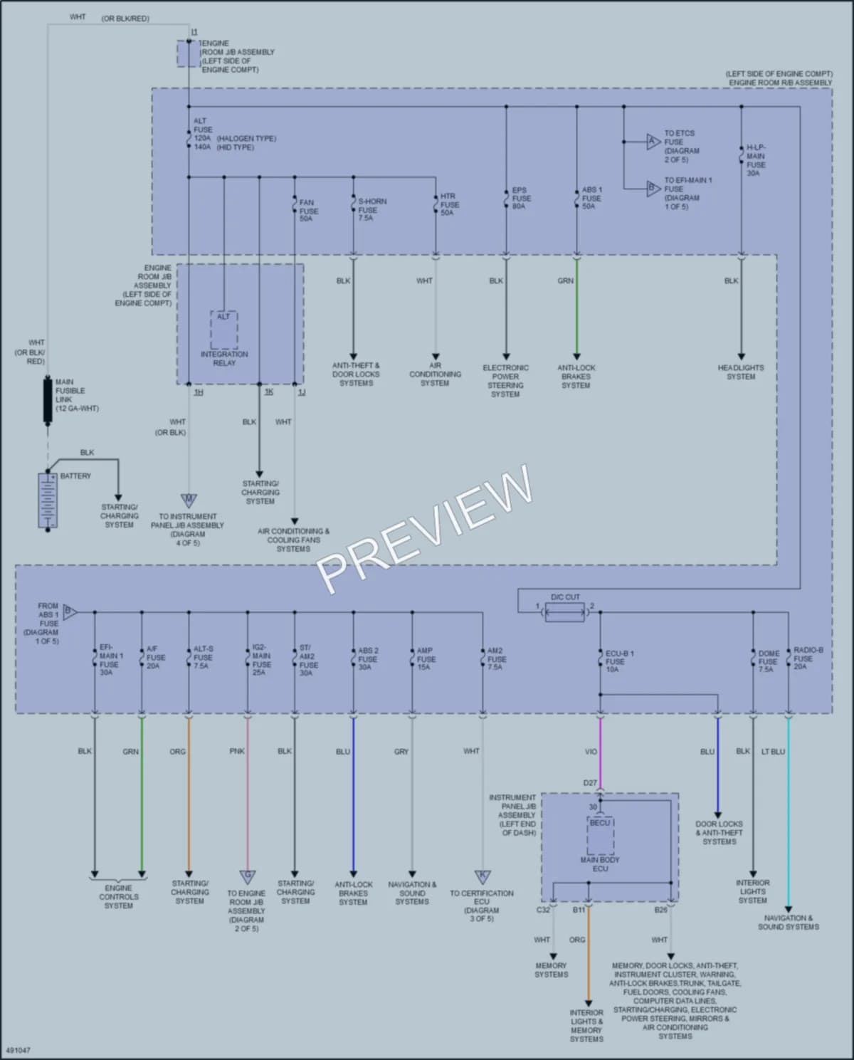 2017 Toyota AvalonHybrid Power Distribution wiring diagram preview