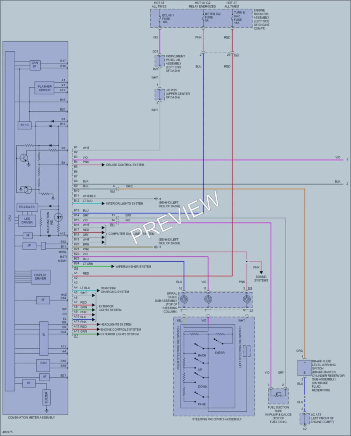 2017 Toyota CamryHybrid Instrument Cluster wiring diagram preview