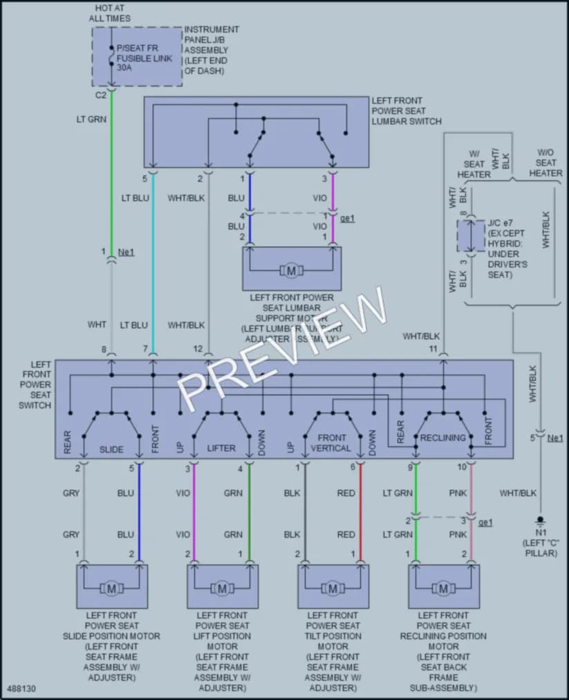 2017 Toyota CamryHybrid Power Seats wiring diagram preview