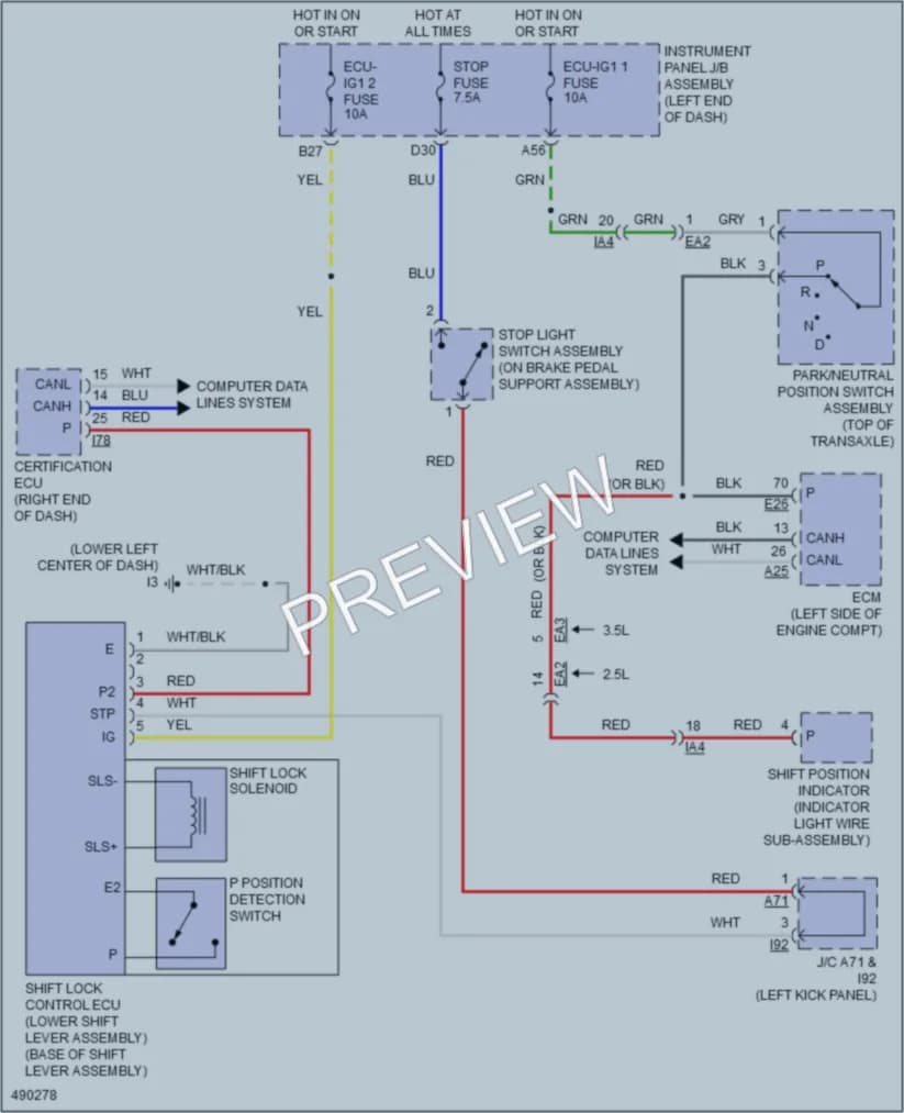 2017 Toyota CamryHybrid Shift Interlock wiring diagram preview