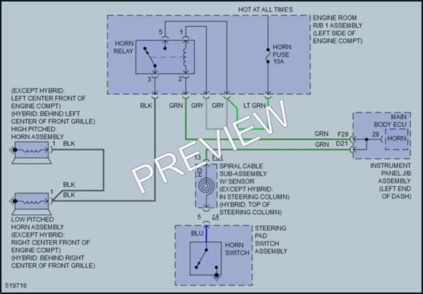 2017 Toyota Highlander Horn wiring diagram preview
