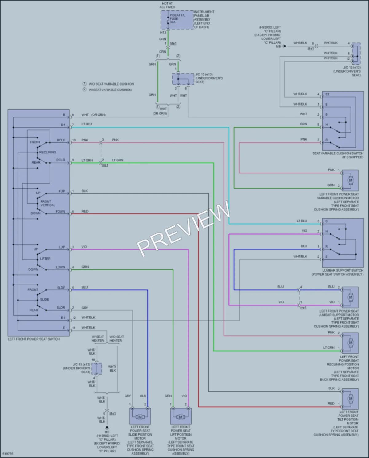 2017 Toyota Highlander Power Seats wiring diagram preview