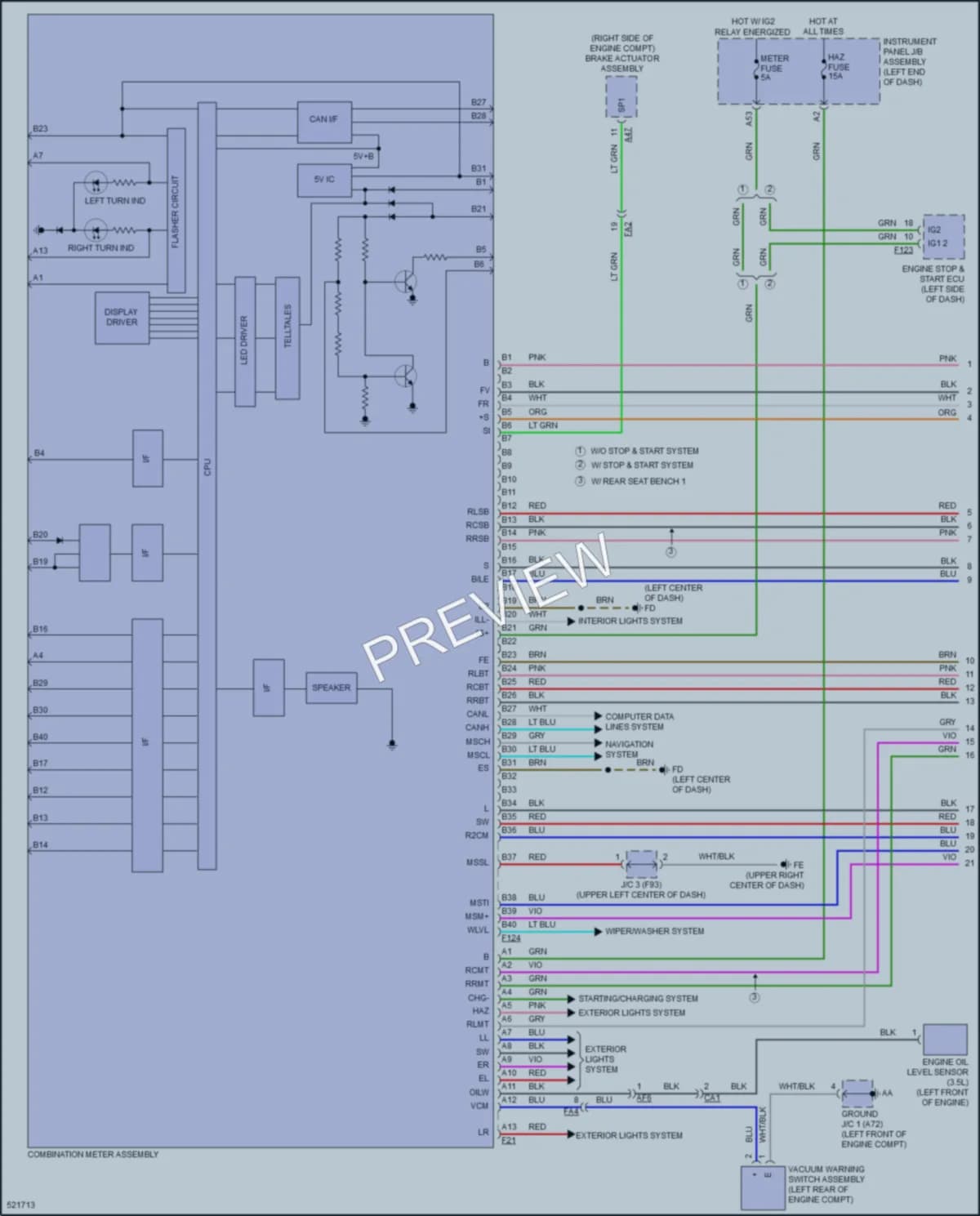 2017 Toyota HighlanderHybrid Instrument Cluster wiring diagram preview