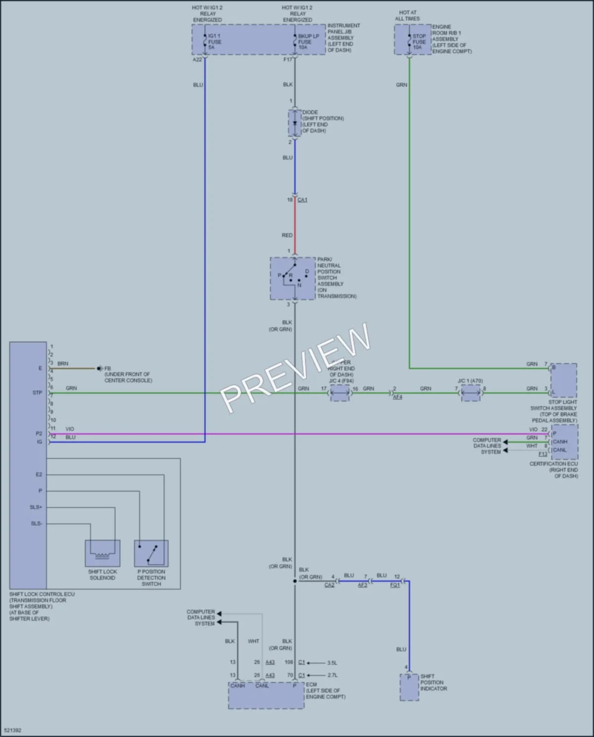 2017 Toyota HighlanderHybrid Shift Interlock wiring diagram preview