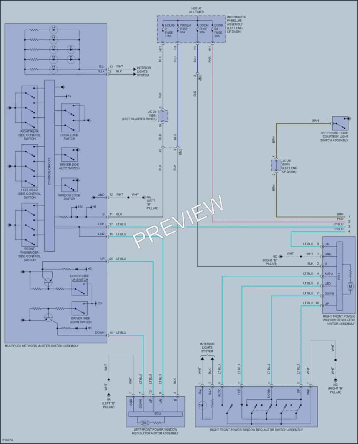 2017 Toyota PriusPrime Power Windows wiring diagram preview
