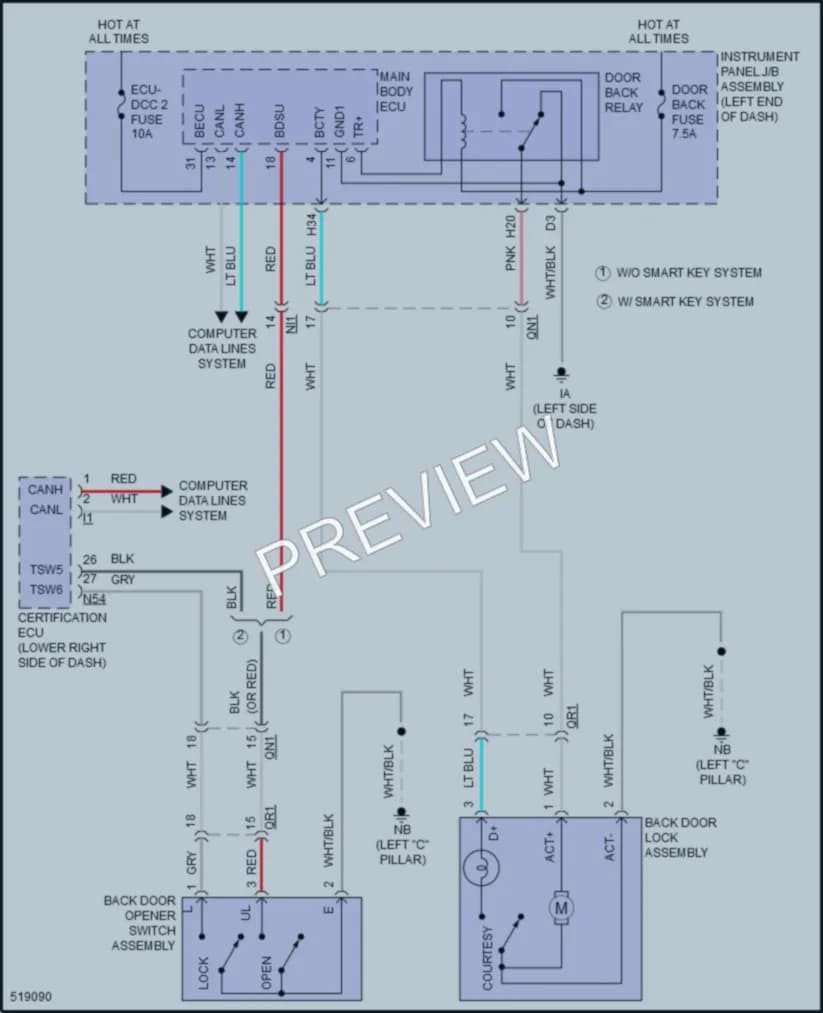 2017 Toyota PriusPrime Trunk Tailgate Fuel Door wiring diagram preview