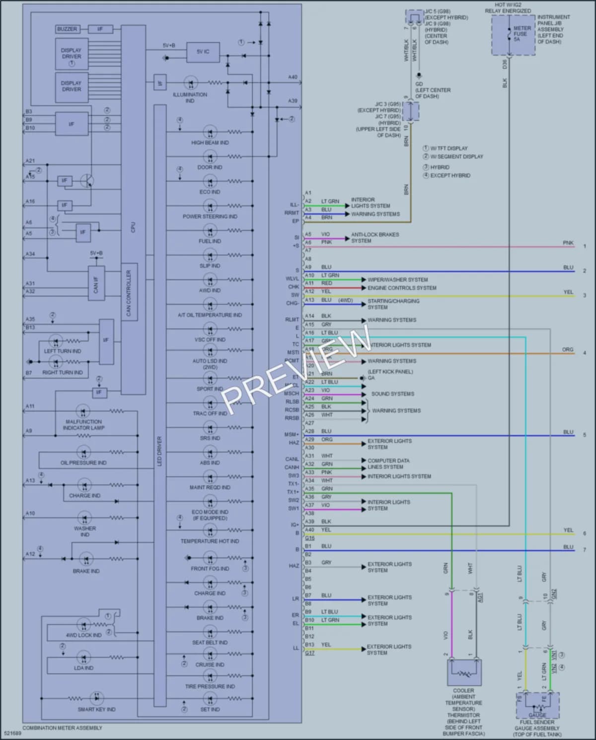 2017 Toyota RAV4 Instrument Cluster wiring diagram preview