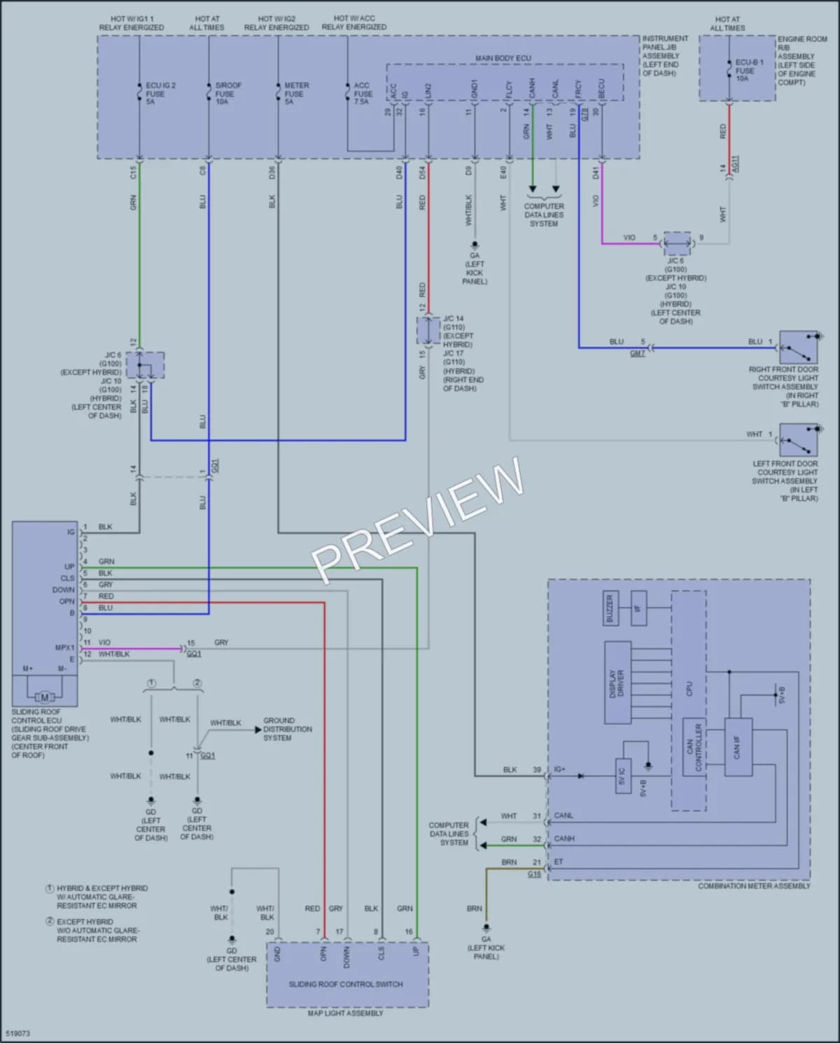2017 Toyota RAV4Hybrid Power Top Sunroof wiring diagram preview