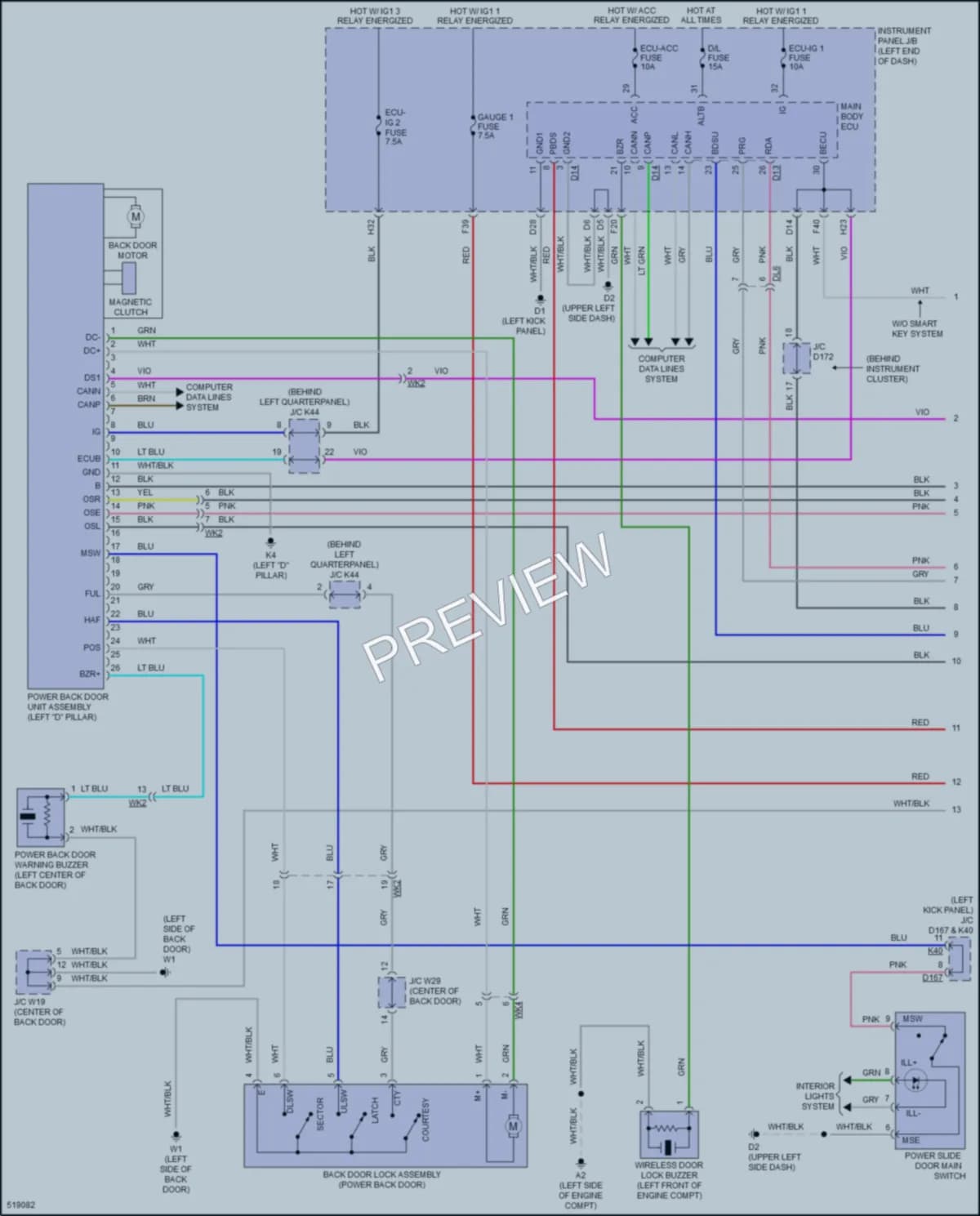 2017 Toyota Sienna Trunk Tailgate Fuel Door wiring diagram preview