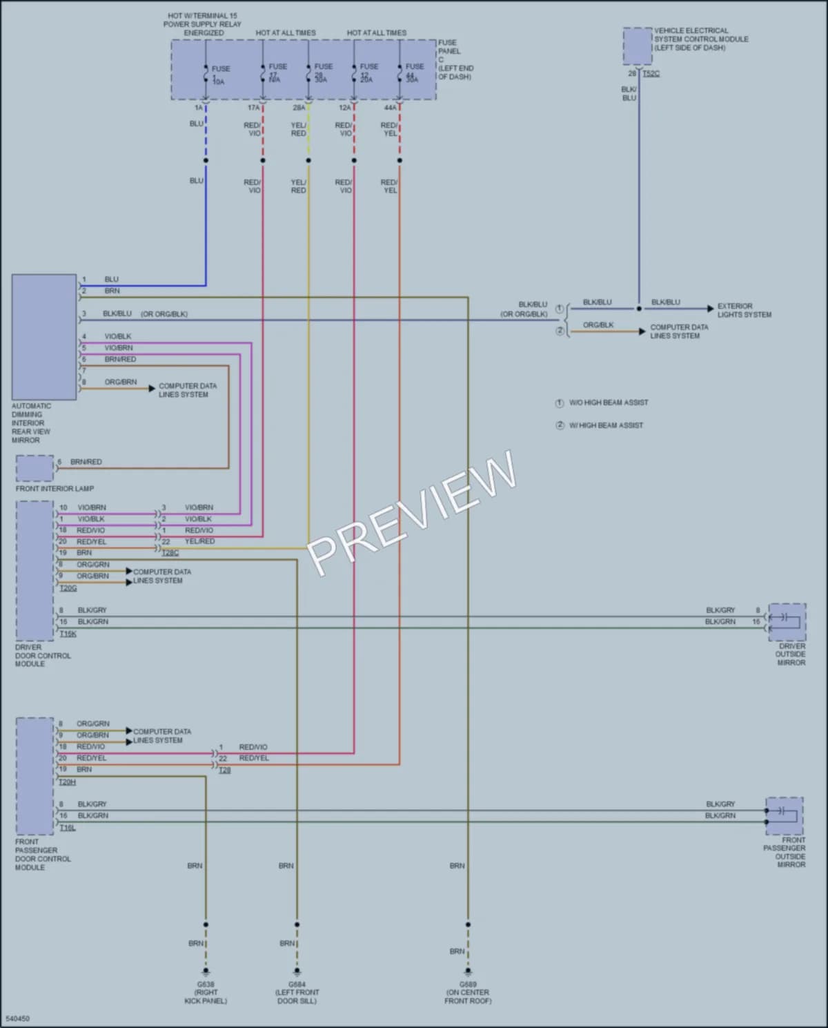 2017 Volkswagen CC Power Mirrors wiring diagram preview