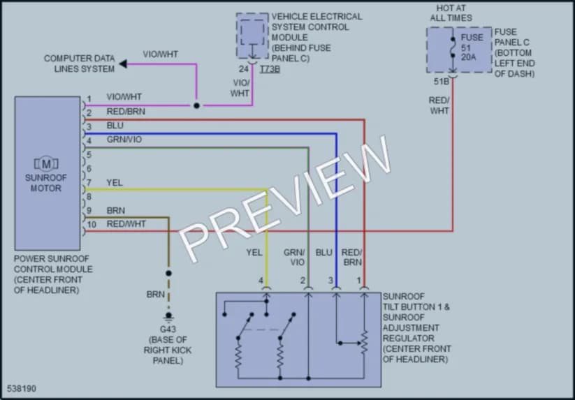 2017 Volkswagen GLI Power Top Sunroof wiring diagram preview