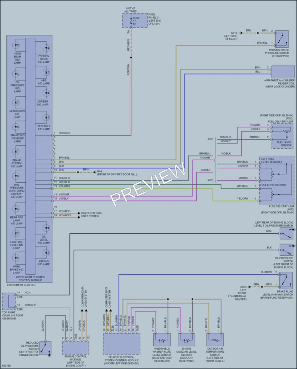 2017 Volkswagen GolfAlltrack Instrument Cluster wiring diagram preview