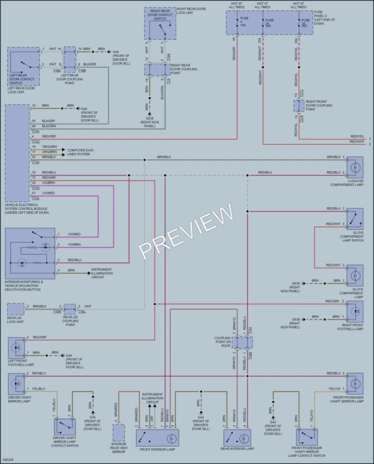 2017 Volkswagen GolfAlltrack Interior Lights wiring diagram preview