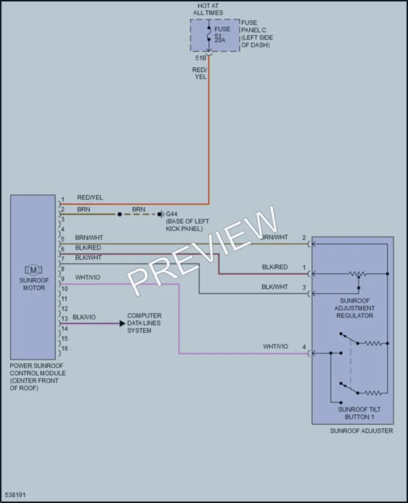 2017 Volkswagen Passat Power Top Sunroof wiring diagram preview
