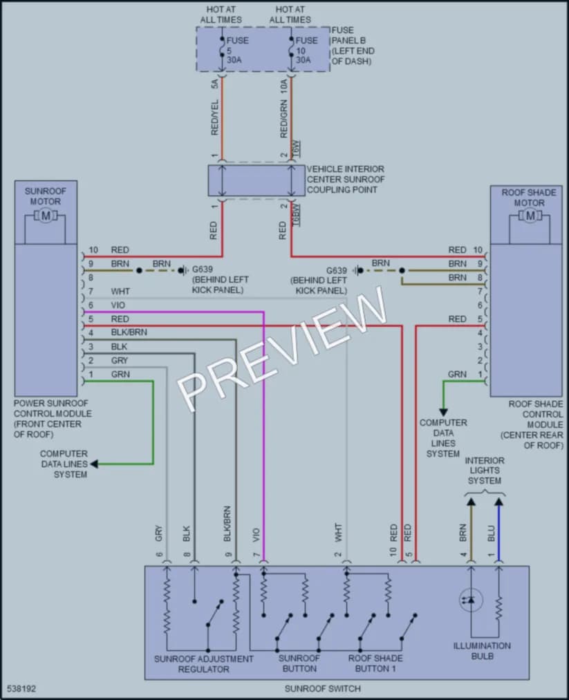 2017 Volkswagen Touareg Power Top Sunroof wiring diagram preview