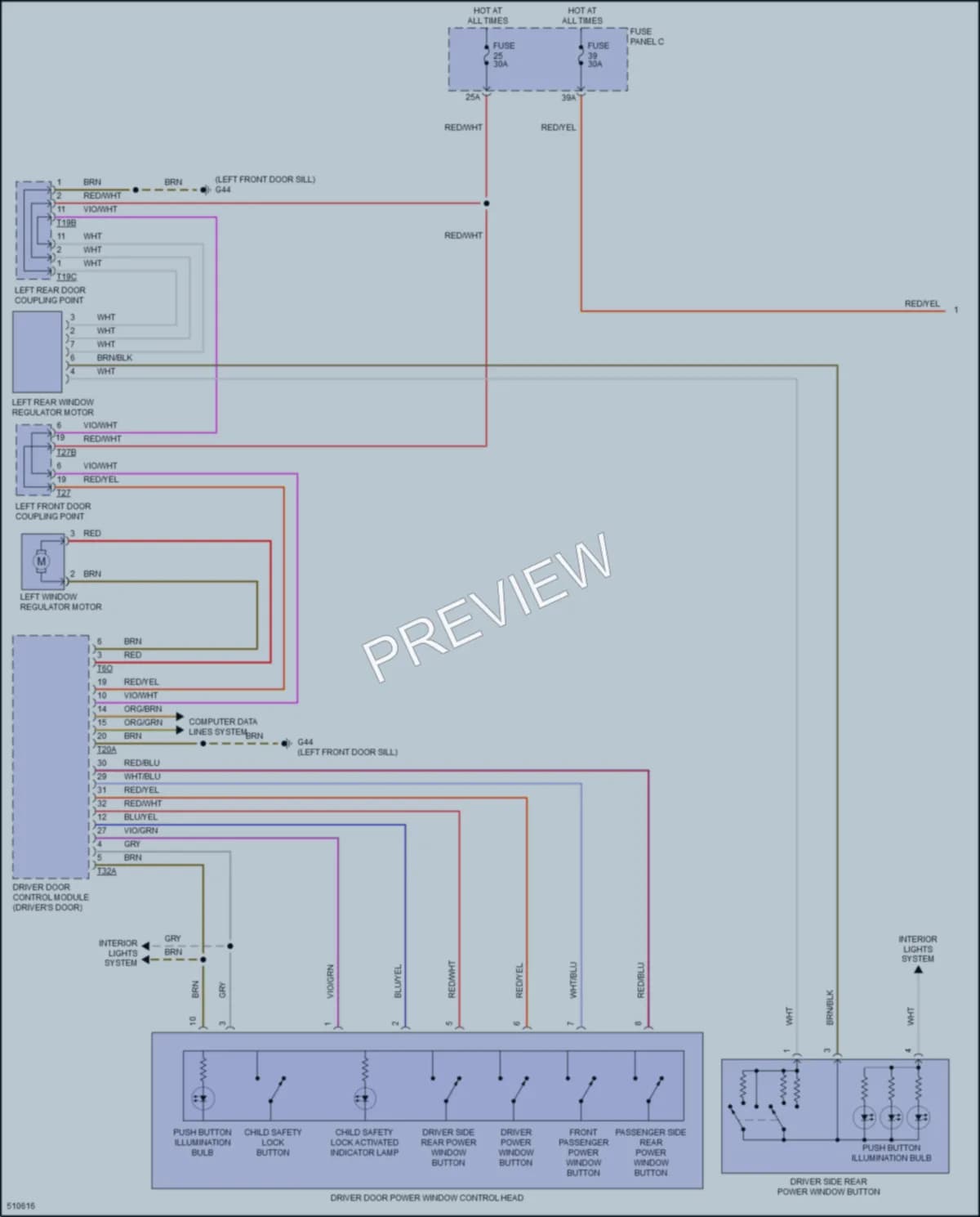 2017 Volkswagen eGolf Power Windows wiring diagram preview