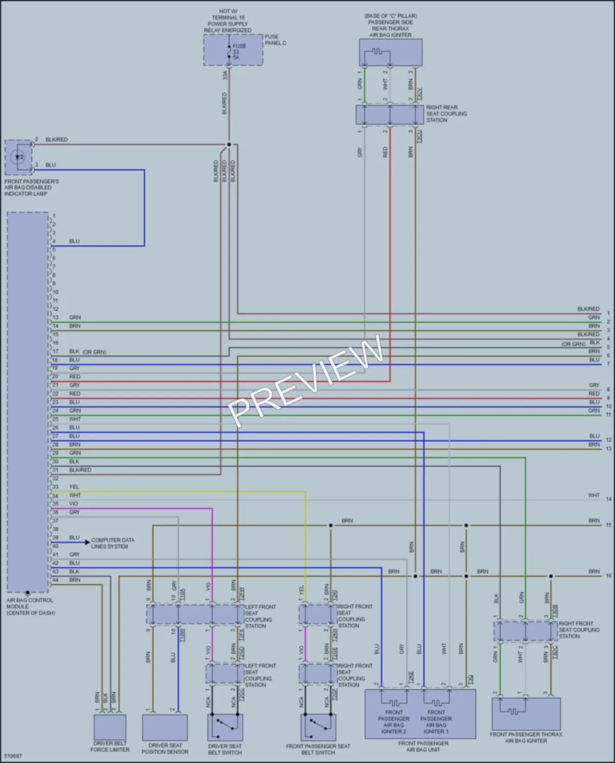 2017 Volkswagen eGolf Supplemental Restraints wiring diagram preview