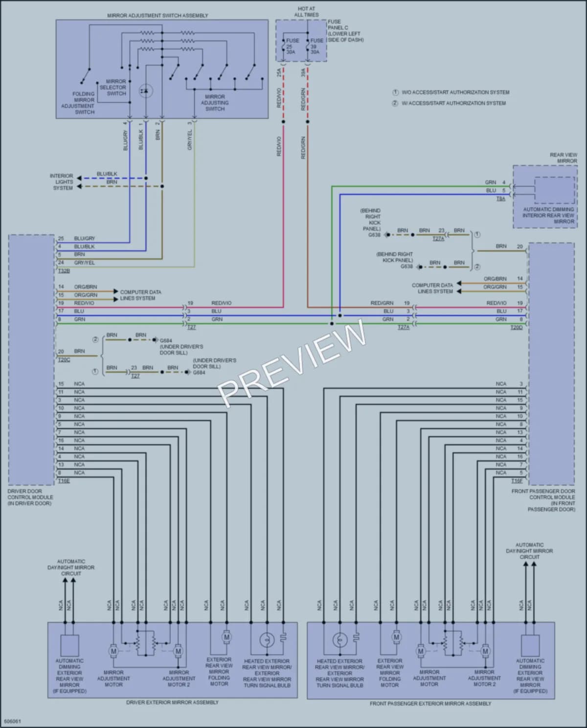 2018 Audi A3etron Power Mirrors wiring diagram preview