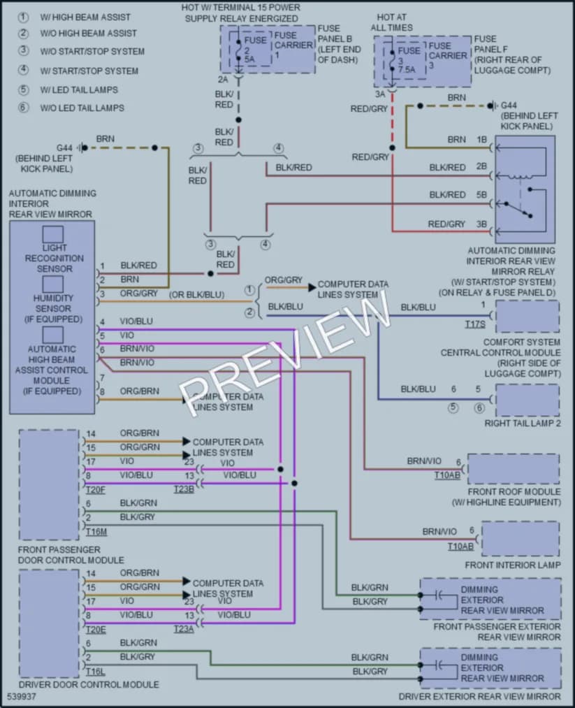 2018 Audi A6 Power Mirrors wiring diagram preview