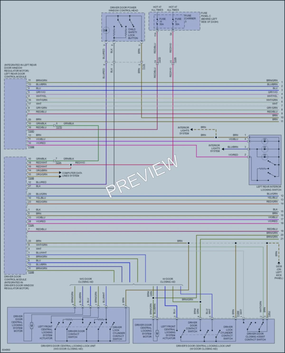 2018 Audi A8L Power Door Locks wiring diagram preview