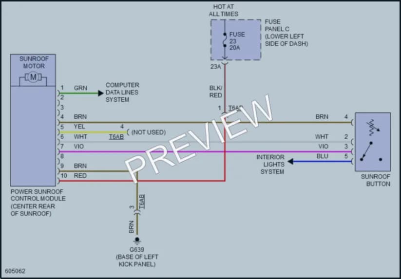 2018 Audi RS3 Power Top Sunroof wiring diagram preview